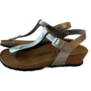 Papillio By Birkenstock Size 7 Ashley Wedge T-Strap Strap Sandals Silver size 38